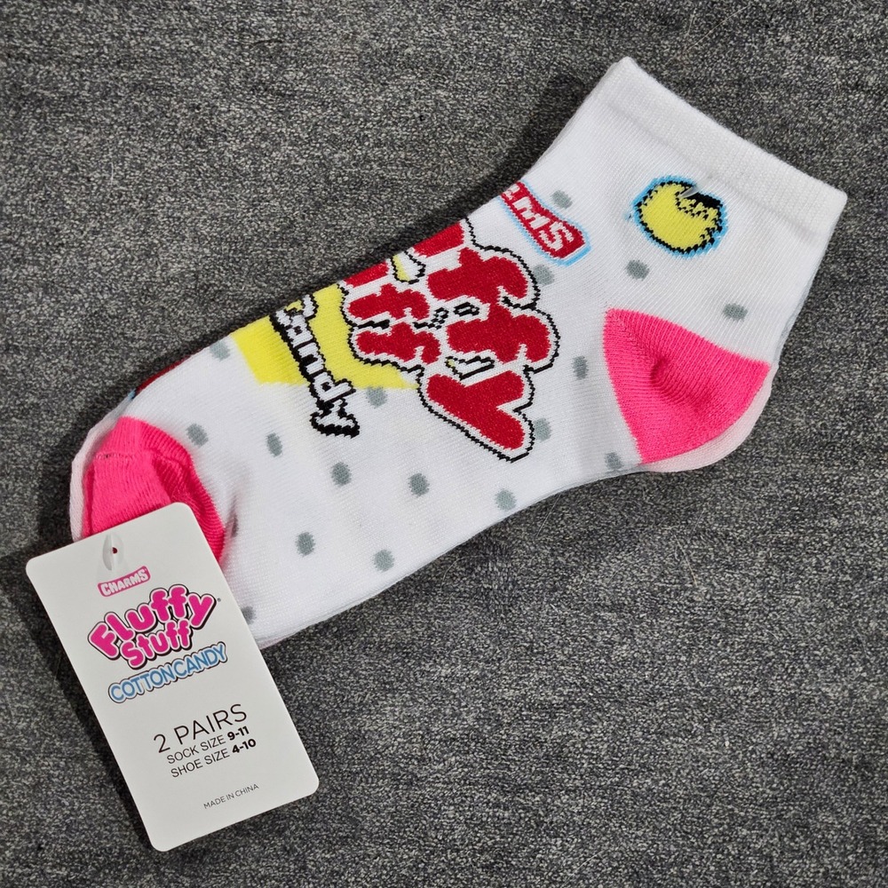 Charms Fluffy Stuff Cotton Candy 2 Pair Ankle Socks Womens Shoe Size 4-10 NEW
